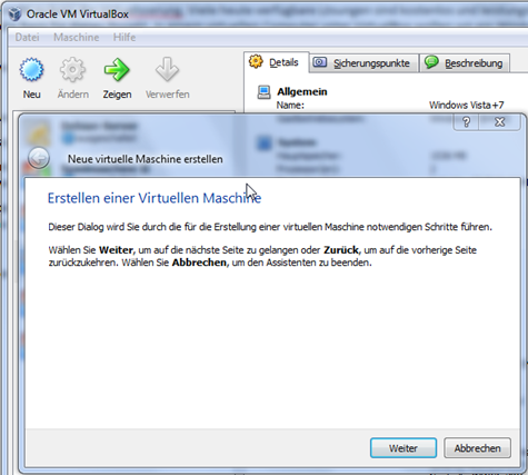 Virtuelle Maschine Windows Vista
