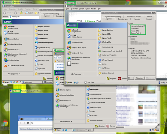 Vierfacher Zugriff auf ein modifiziertes Windows XP